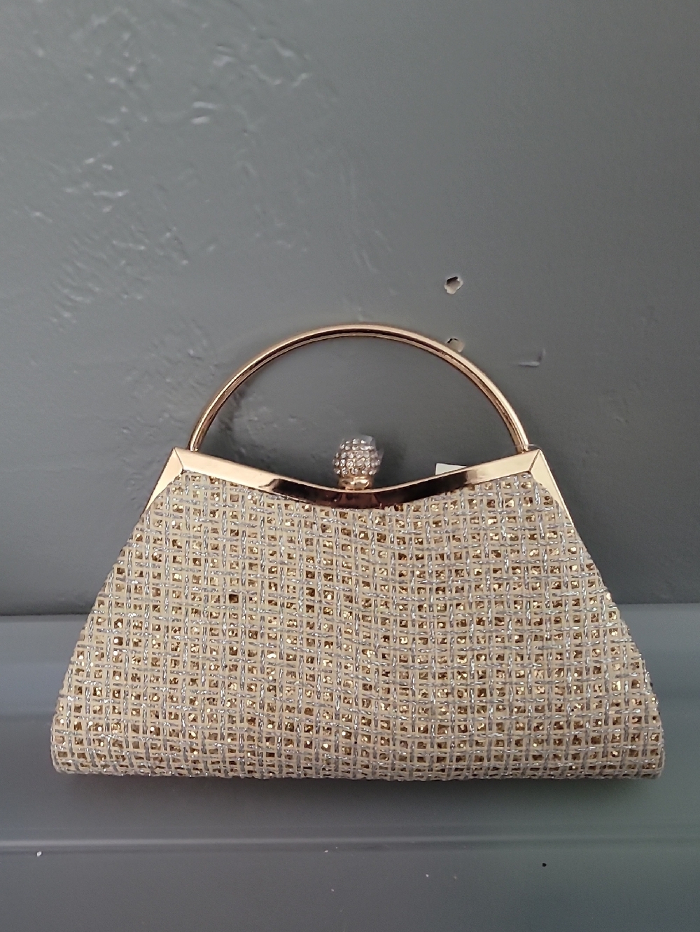 Gold Crystal-Embellished Evening Clutch